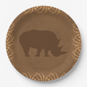 Assiettes En Carton Rhinocéros de thème de safari avec la frontière