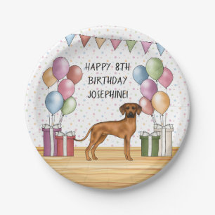 Assiettes En Carton Rhodesian Ridgeback Anniversaire Coloré Pastel