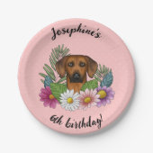 Assiettes En Carton Rhodesian Ridgeback Chien Et Fleurs Anniversaire F (Devant)