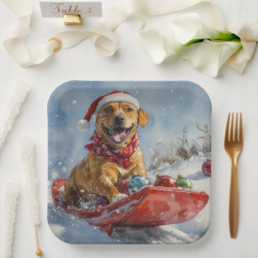 Assiettes En Carton Rhodesian Ridgeback Dog dans Sledge Noël (Mariage)