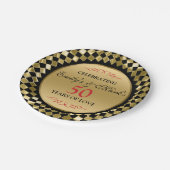 Assiettes En Carton Rhomboïde Or Et Fils Rouges - Anniversaire Or Din (Angle)