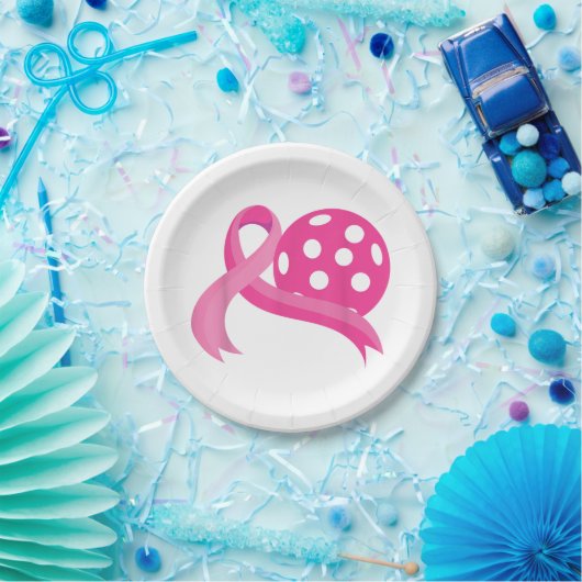 Assiettes En Carton Ribbon Coeur Rose Cute Pickleball Cancer du sein A (Fête)