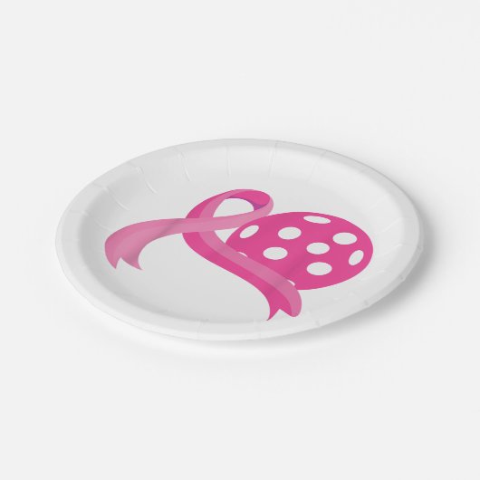Assiettes En Carton Ribbon Coeur Rose Cute Pickleball Cancer du sein A (Angle)