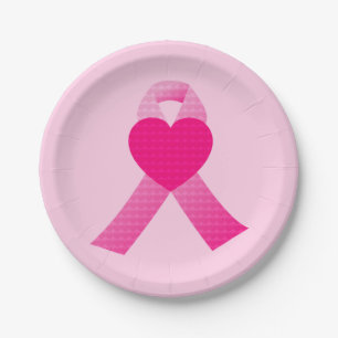 Assiettes En Carton Ribbon Coeur rose Sensibilisation au cancer du sei
