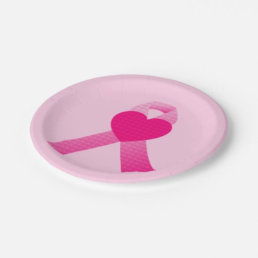Assiettes En Carton Ribbon Coeur rose Sensibilisation au cancer du sei (Angle)
