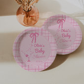 Assiettes En Carton Ribbon pour bébé fille Douche rose soie oie rose