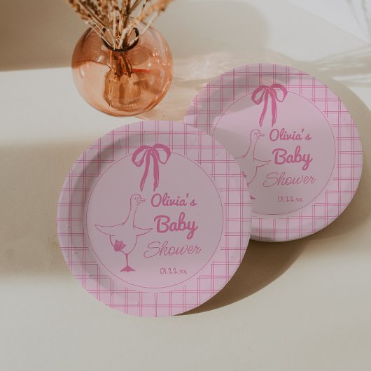 Assiettes En Carton Ribbon pour bébé fille Douche rose soie oie rose