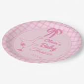 Assiettes En Carton Ribbon pour bébé fille Douche rose soie oie rose (Angle)