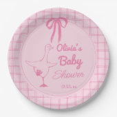 Assiettes En Carton Ribbon pour bébé fille Douche rose soie oie rose (Devant)