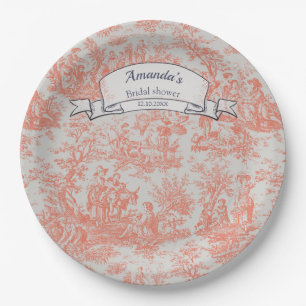 Assiettes En Carton Rideau de douche vintage toile de Jouy orange à mo