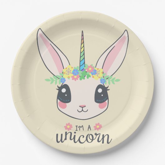 Assiettes En Carton rien n'est impossible - lapin de licorne (Devant)