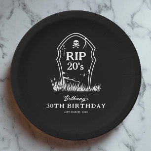 Assiettes En Carton RIP 20s Black White 30th Birthday Party