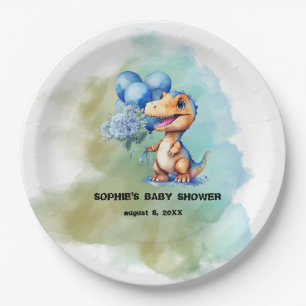 Assiettes En Carton Roar C'Est Un Garçon T-Rex Baby shower Dinosaure