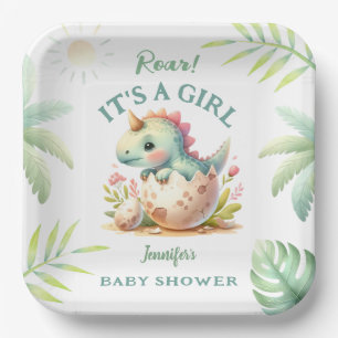 Assiettes En Carton Roar C'est une fille rose Dino Dinosaur Baby showe