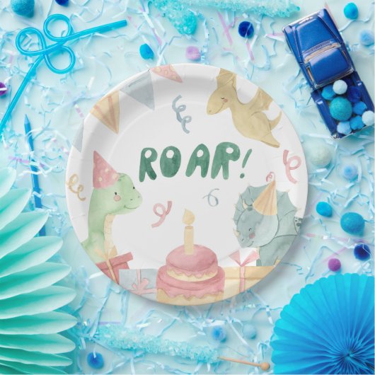 Assiettes En Carton Roar Dinosoar Plaques d'anniversaire Dino fête d'a (Fête)