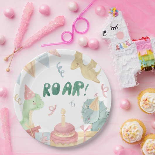 Assiettes En Carton Roar Dinosoar Plaques d'anniversaire Dino fête d'a (Fête)