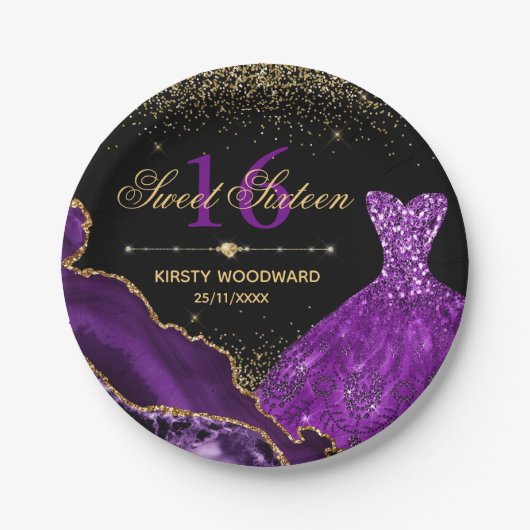 Assiettes En Carton Robe d'aquarelle violet sucré 16 Anniversaire (Devant)