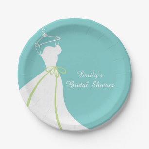 Assiettes En Carton Robe de mariage, bleu, Fête de la mariée