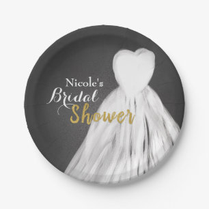 Assiettes En Carton Robe de mariée tableau noir Shower de mariage