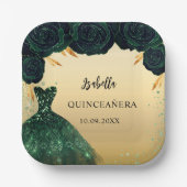 Assiettes En Carton Robe en or vert émeraude Quinceanera (Recto)