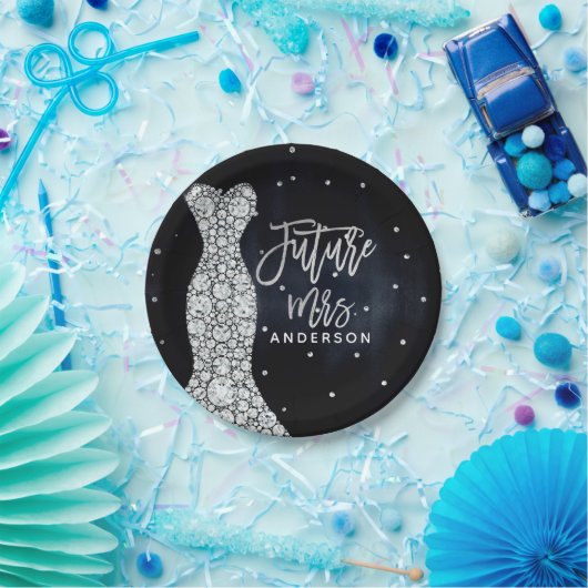 Assiettes En Carton Robe Mariage Diamant Fête des mariées bleue modern (Fête)