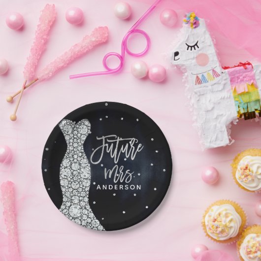 Assiettes En Carton Robe Mariage Diamant Fête des mariées bleue modern (Fête)