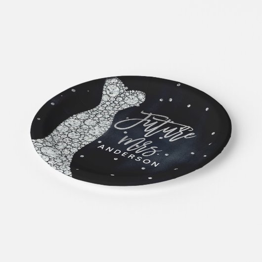 Assiettes En Carton Robe Mariage Diamant Fête des mariées bleue modern (Angle)