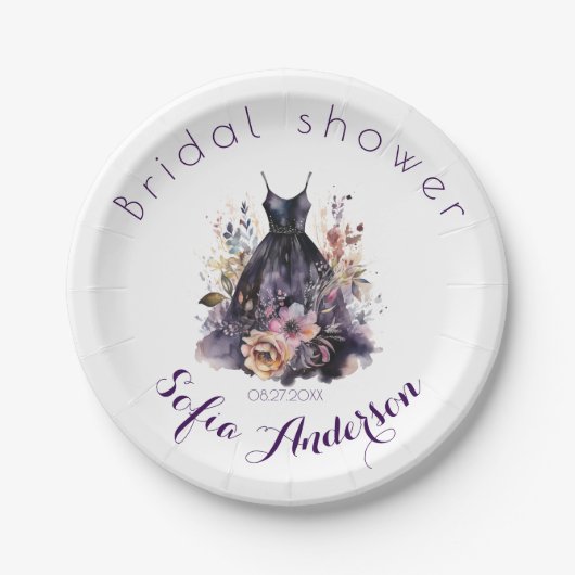 Assiettes En Carton Robe noire douche de mariage violet (Devant)