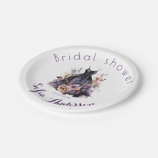 Assiettes En Carton Robe noire douche de mariage violet (Angle)