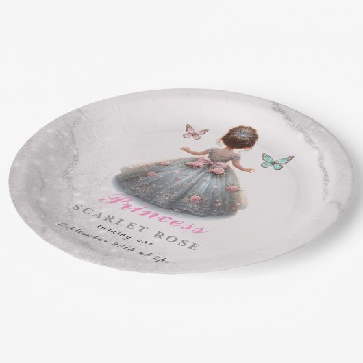 Assiettes En Carton Robe princesse en argent rose Fête d'anniversaire (Angle)