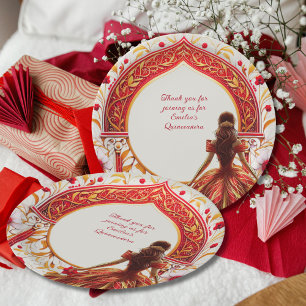 Assiettes En Carton Robe Rouge or Quinceañera personnalisée