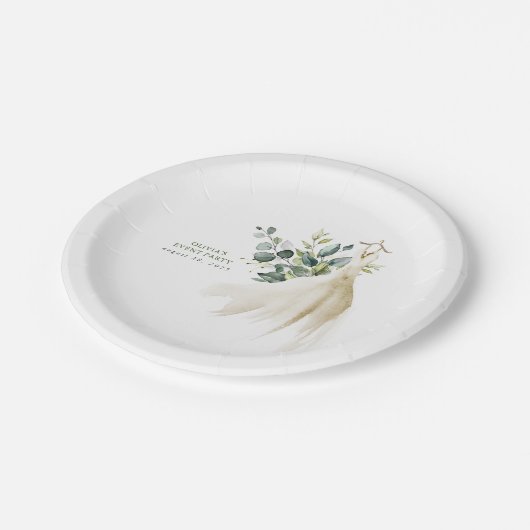 Assiettes En Carton Robe verte Eucalyptus Élégant (Angle)