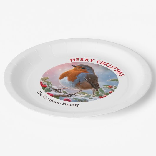 Assiettes En Carton Robin d'hiver Festif jolie aquarelle Noël (Angle)