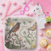 Assiettes En Carton Robin Elegant Bird Butterfly French Art (Fête)