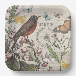Assiettes En Carton Robin Elegant Bird Butterfly French Art