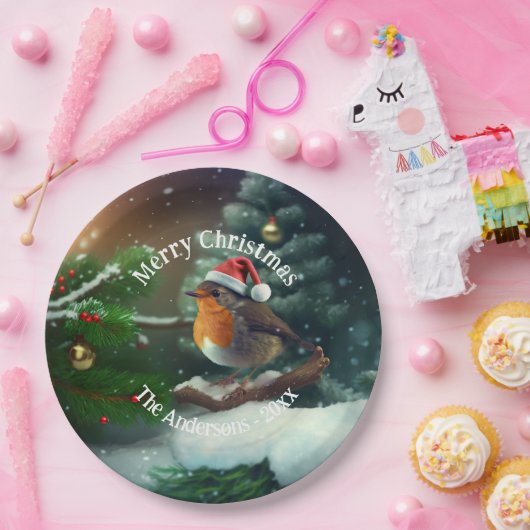 Assiettes En Carton Robin Père Noël sur mesure sur une serviette d'arb (Fête)