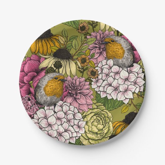 Assiettes En Carton Robins dans le jardin 2 (Devant)