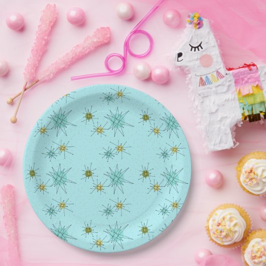 Assiettes En Carton Robin's Oeuf Blue Starbursts Plaque en papier (Fête)