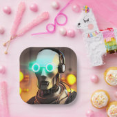 Assiettes En Carton Robot 2 plaques carrés (Fête)