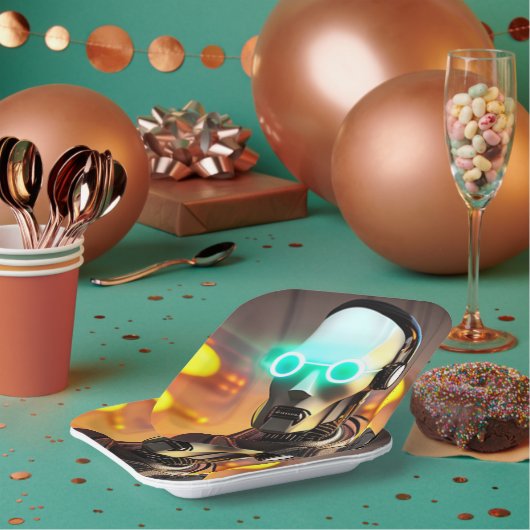 Assiettes En Carton Robot 2 plaques carrés (Multi)