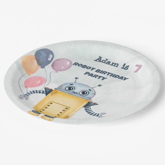 Assiettes En Carton Robot Anniversaire (Angle)