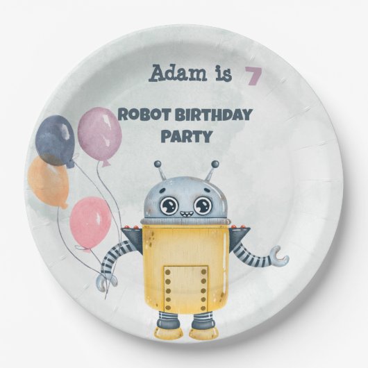 Assiettes En Carton Robot Anniversaire (Devant)
