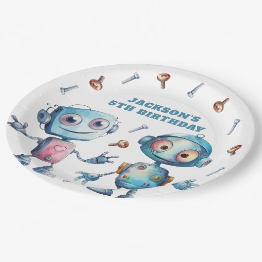 Assiettes En Carton Robot bleu Bleu Enfants (Angle)