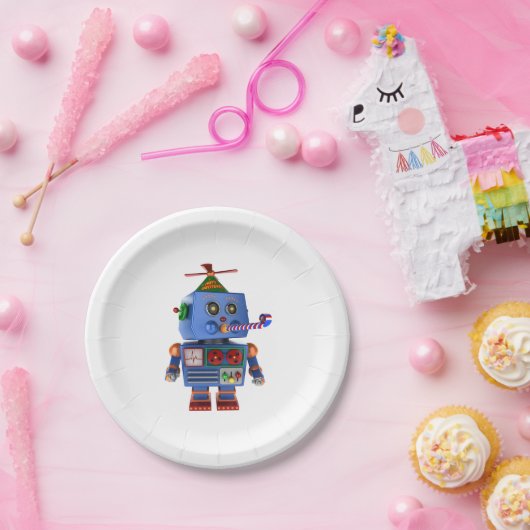 Assiettes En Carton Robot bleu de jouet de fête d'anniversaire (Fête)