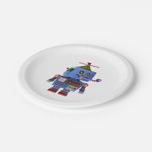 Assiettes En Carton Robot bleu de jouet de fête d'anniversaire (Angle)