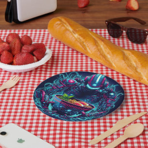 Assiettes En Carton Robot Cyberpunk Futuriste Neon Nourriture Ramen