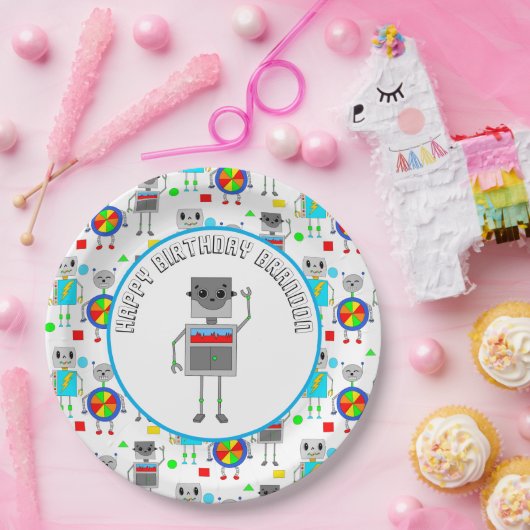 Assiettes En Carton Robot d'anniversaire pour garçon personnalisé (Fête)
