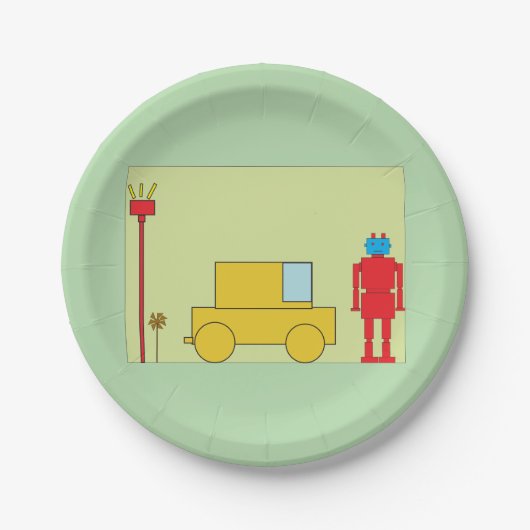 Assiettes En Carton Robot Et Voiture Rétro (Devant)