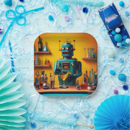 Assiettes En Carton Robot futuriste rétro ROBIA 12J2 Mixologue (Fête)