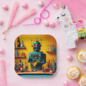 Assiettes En Carton Robot futuriste rétro ROBIA 12J2 Mixologue (Fête)